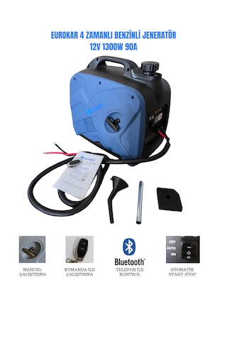 Eurokar 12v Dc Benzinli Portatif Jeneratör - 1300w 90a Akü Şarj Cihazı Karavan, Tekne