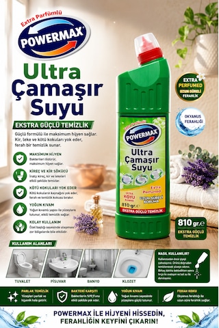 Powermax Ultra Çamaşır Suyu 810 Gr X3 Set Çok Amaçlı Temizlik Ürünü 3'lü Set