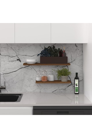 Modern Organizer Düzenleyici Dekoratif 2'li Kitaplık Banyo Mutfak Duvar Rafı Ceviz