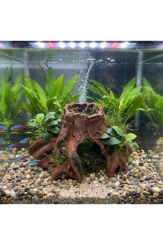 3d Akvaryum Dekoru Geniş Ağaç Kökü Kütük Mağarası Kp3d103105 Batan Süs 22x24x10.5 Cm