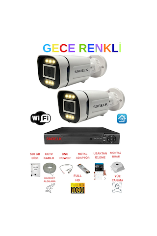 Snrelk Hama 3.6mm Lens Full Hd Gece Renkli 500gb Hdd Dış Mekan Güvenlik Kamerası Set