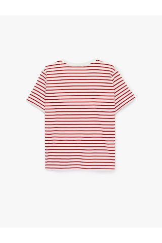 Koton Kısa Kollu Bisiklet Yaka Regular Fit Pamuklu Çizgili Tişört Kırmızı Çizgili 6sak50069ek Kırmızı Çizgili