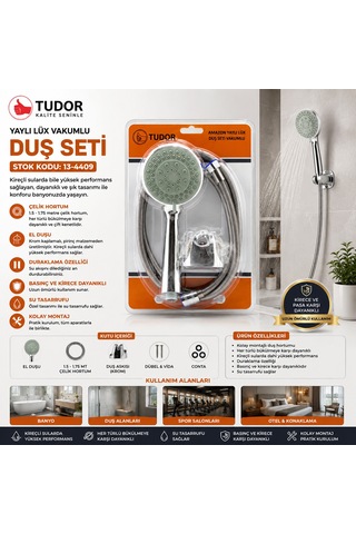 Krom Vakumlu Lüks Duş Seti - 150 Cm Metal Yaylı Hortum Sarı