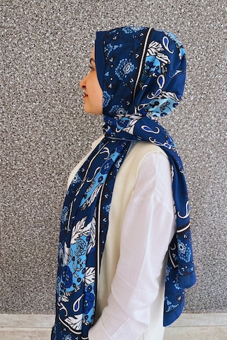 Tarzını Seç Retro Desenli Kadın Şal Lacivert Estascarf Tarzinisecxsal05