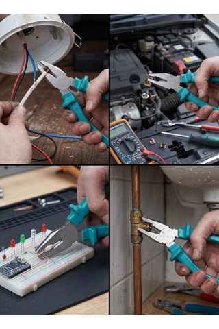 Profesyonel Kombine Pense 180 Mm 7 İnç Ergonomik Kaymaz Saplı Tel Kesme Ve Kavrama Pensesi, Yeşil