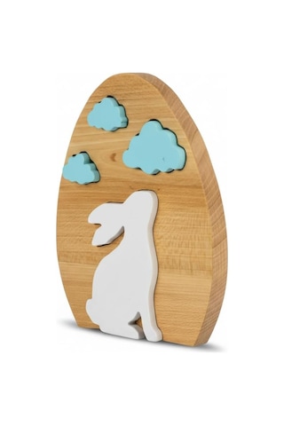 Simdale Wood Ahşap Tavşan Ve Mavi Bulutlar - Montessori Bebek Odası Raf Dekoru & Oyuncak