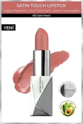 Uzun Süre Kalıcı Nemlendirici Pürüzsüz Etkili Yarı Mat Ruj Satin Touch Lipstick 802 Satin Peach Diğer
