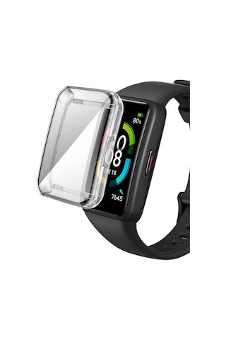 Ekılıf - Huawei Band 6 Uyumlu - Kasa Ve Ekran Koruyucu Watch Gard 09 Koruyucu Silikon - Şeffaf