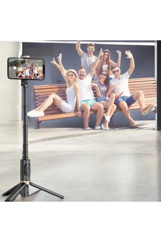 Selfie Çubuğu Tripodlu Kumandalı Telefon Tutucu Siyah