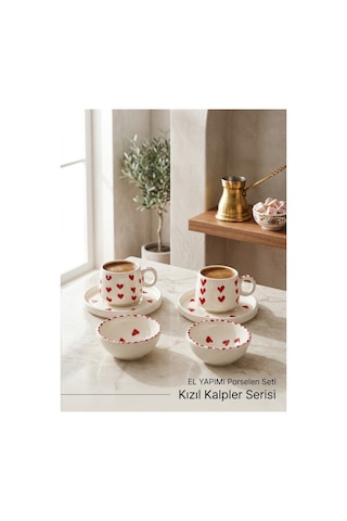 Çerezlik Li 2 Li Fincan Takımı Kalp Desen Bordo Bordo