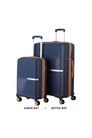 Mçs Bavul Büyük Ve Kabin 2li Set Kırılmaz Silikon Valiz V374 Laci/hardal Lacivert
