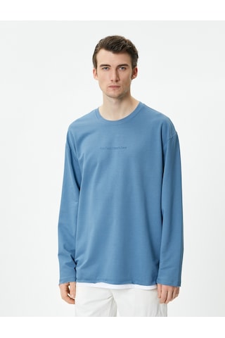 Koton Oversize Sweatshirt Bisiklet Yaka Slogan Baskılı Mavi 4wam70246mk Mavi