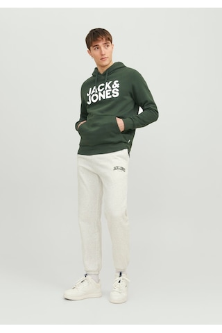 Jack & Jones Kapüsonlu Logo Baskili Sweatshirt - Corplogo 12152840 Mountain View Gri