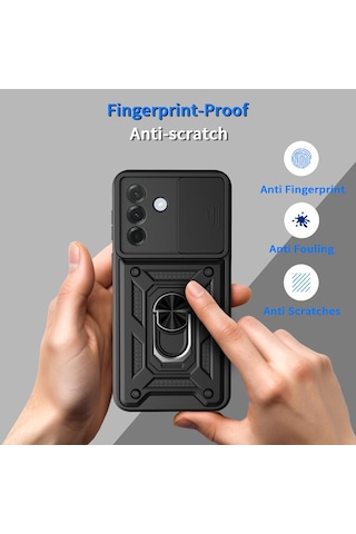 Teleplus Samsung Galaxy Uyumlu A27 Kılıf Standlı Kamera Korumalı Slide Sürgülü Cover Kapak + Nano Ekran Koruycu Lacivert