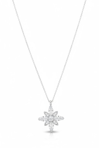 Premium Pırlanta Kesim Zirkon Taşlı Çiçek Kadın Kolye - Modern Ve Işıltılı Tasarım Gümüş Renk, 45+5 Cm