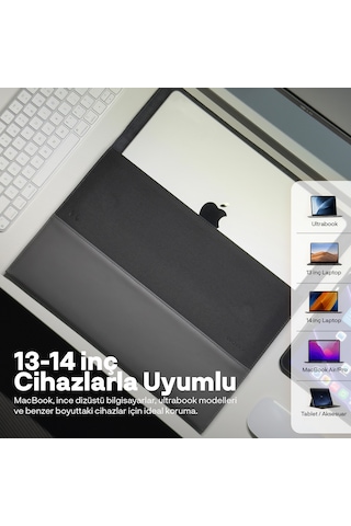 Woyax S-touch 13-14 İnç Nfc Özellikli Laptop Çantası Su Geçirmez Apple Macbook Uyumlu Kılıfı Apple iPad Tablet El Çantası Gri