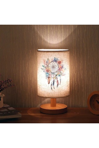 Willowhaven 24x10 Dreamcatcher Masa Lambası Usb Güçlü Çiçek Desenli Nordic Ahşap Taban Yatak Odası Ofis Dekor Hediye Füme