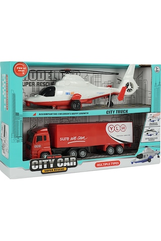 Cıty Car Helikopter Ve Kamyon 2 Li Araç Seti Kırmızı Kamyon