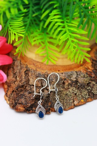 Safir Taşlı Damla Model Oksitli Telkari Gümüş Küpe 201020482