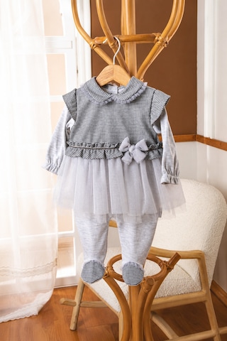 Babyhola Özel Tasarım Kız Bebek Etekli Tulum Quenn Collection Yenidoğan Bebek Hediyesi 14030 Gri