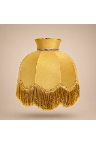 Gold Kadife Kaplı Gold Detaylı El Yapımı Vintage Lambader Şapkası 50x50cm