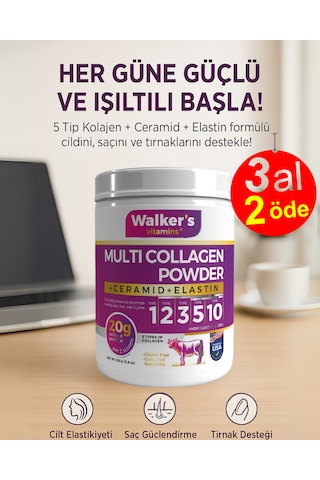 Walker's Vitamins %100 Saf Ve Doğal Ceramide, Elastin, Cranberry, İçeren Çift Hidrolize Kolajen - Collagen
