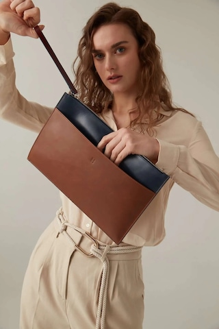 Beverly Kadın Lacivert Taba Deri Cepli Fermuarlı Rfid Korumalı Portföy Çanta Taba