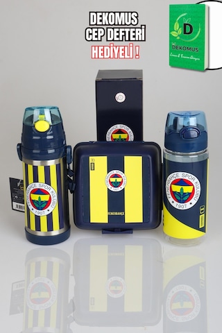 "dekomus Cep Defteri Hediyeli" Lisanslı Fenerbahçe 3'lü Beslenme Seti 500 Ml Çelik Ve Trıtan Matara İle Beslenme Kabı Seti 1907 Ahşap