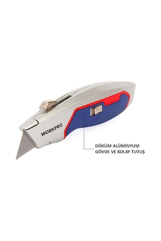 Workpro Wp213011 Ağır Hizmet Alüminyum Gövde Geri Çekilebilir Rötuş Maket Bıçağı + 3 Adet Yedek Bıçak Fr Wp213011