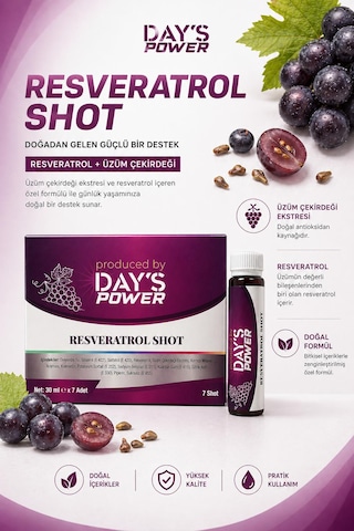 Day S Power Resveratrol Shot 7 Adet - Üzüm Çekirdeği Ekstresi & Kuersetin Destekli