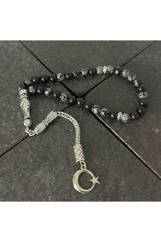 Sertifikalı Karlı Obsidyen 6mm 33lük Doğal Taş Tesbih