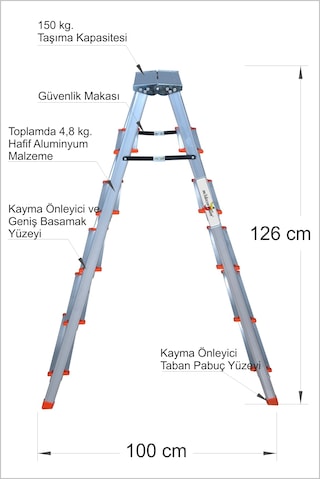 M3 Decorium İki Taraftan Çıkılabilen Açılıp Kapanan Kolay Taşınan Emniyetli Hafif Aluminyum Merdiven Basamak 1 Adet