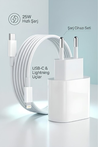 Solgun 25w Iphone Uyumlu Hızlı Şarj Aleti Adaptör + Kablo 11/12/13/14 Telefon Tüm Modelleri
