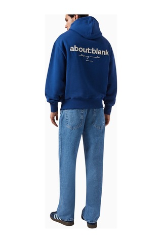 About Blank Box Hoodie In Cotton Premium Loopback Erkek Kapüşonlu Sweatshirt Mavi
