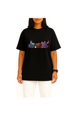 Bahriyeli Collection Oversize Imaginators Skylanders Superchargers Göğüs Tasarımlı Unisex T-shirt Siyah