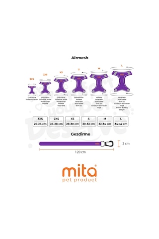 Mita Air Mesh Kedi Köpek Göğüs Tasması Çift Reflektörlü, Terletmeyen Mor