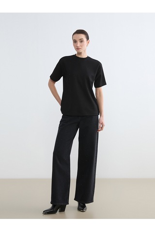Lcw Modest Gri Taşlı Wideleg Kadın Jean Pantolon