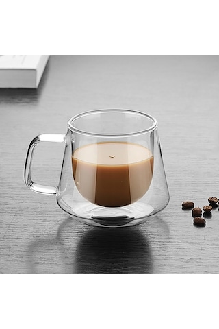 Sones Çift Duvarlı Kupa Ofis Kupaları Isı Yalıtımı Çift Kahve Kupası Kahve Cam Bardak, Stil:etiket Yok