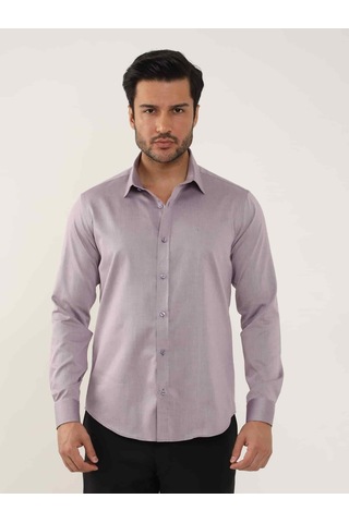 Dufy Lila Erkek Slim Fit Düz Brent Yaka Uzun Kol Gömlek - 102504-lila Lila