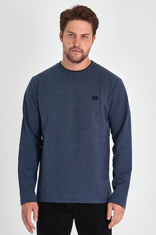 Mmetalic Çift Bisiklet Yaka Baskı Detaylı Standart Fit Erkek Sweatshirt İndigo 001