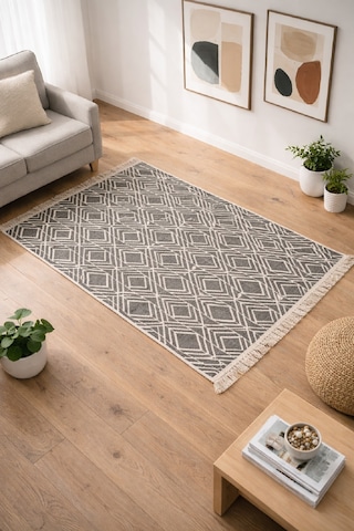 İskandinav Tarz Gri Desenli İnce Kilim Hafif, Yıkanabilir, Günlük Kullanıma Uyumlu Renkli
