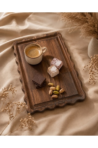Fam Wood Art Dikdörtgen Papatya Doğal Ahşap Peynir Ve Sunum Tabağı, Kahvelik, Yağdanlık, Pasta Ve Kek Standı %100 Çam Kahverengi - Ceviz