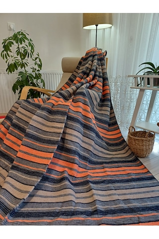 Çift Kişilik Pamuklu Battaniye 180 220cm Gri-turuncu Gri - Turuncu