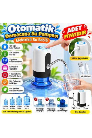 Kahveci.store Usb İle Şarj Edilebilir Elektrikli Otomatik Damacana Su Pompası Adet 22 Çok Renkli