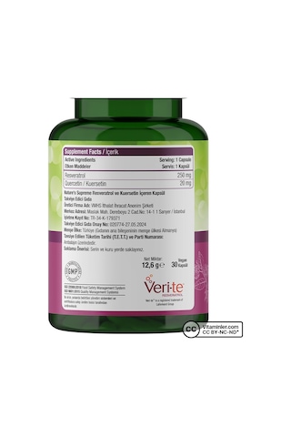 Natures Supreme Resveratrol + Quercetin 30 Kapsül Aromasız