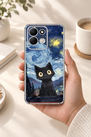 Redmi 17 4g/5g Uyumlu Gece Yarısı Kedi Tasarımlı Baskılı Silikon Kılıf