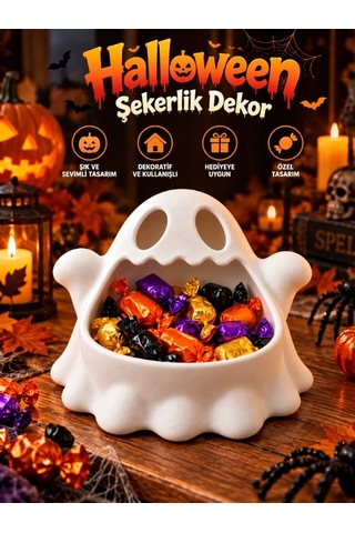 Halloween Cadılar Bayramı Dekoratif Hayalet Şekerlik Kase Masa Üstü Dekor