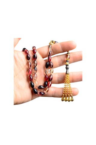 Burhan Sağlam Arpa Kesim 11 x 7 MM Ateş Kehribar Alpaka Püsküllü Tesbih Çok Renkli 47230304