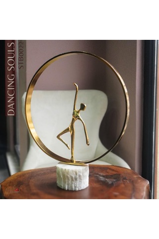 Zarif Altın Soyut Dans Eden Figür Heykeli Mermer Taban Üzerinde