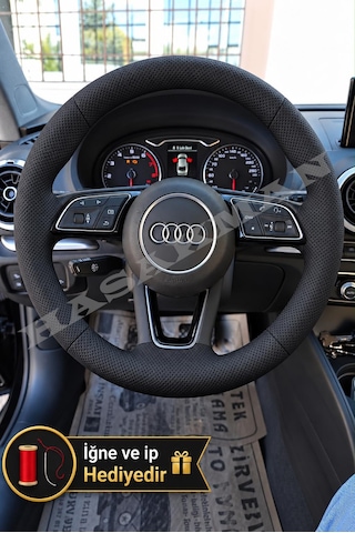 Audi A5 F5 Dikme Direksiyon Kılıfı Premium Komple Delikli Deri Siyah Dikiş 2016-2019
